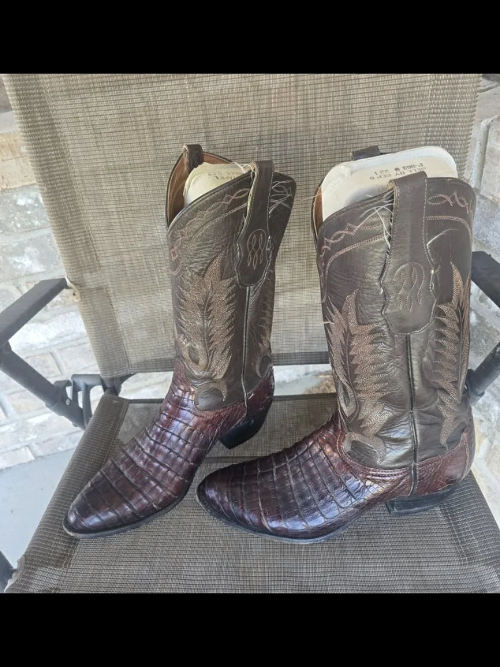 Men's Two-Tone Brown Western Crocodile-Embossed Leather Boots